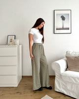 Stoffhose gestreift Strick Olive