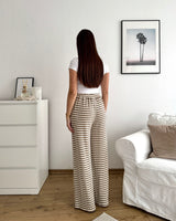 Stoffhose gestreift Strick Taupe
