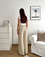 Stoffhose gestreift Strick Beige