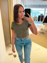 Cropped Rib Tee Olive