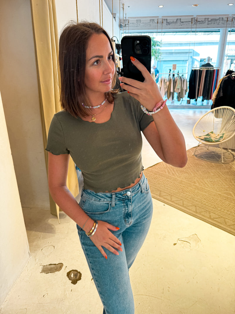 Cropped Rib Tee Olive