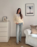 Feine Strickjacke Creme
