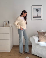 Feine Strickjacke Creme