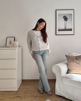 Feine Strickjacke Hellgrau