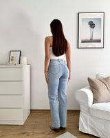 Wide Leg Jeans mit Steinchen Hellblau