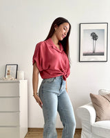 Cropped Bluse mit Knoten Altrosa