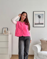 Kurze Teddy Weste mit Knopfleiste Pastell Pink
