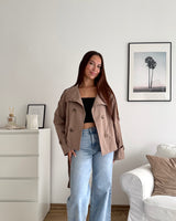 Kurzer Dünner Trenchcoat Taupe