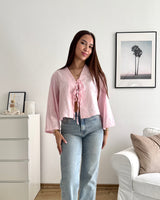 Leinenbluse mit Schleifen Rosa