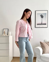 Leinenbluse mit Schleifen Rosa