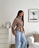 Kurzer Dünner Trenchcoat Taupe