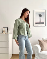 Leinenbluse mit Schleifen Olive