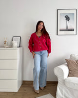 Strickjacke gestreift Rot/Pink