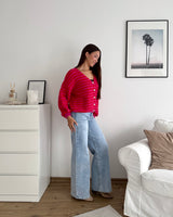 Strickjacke gestreift Rot/Pink