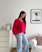 Strickjacke gestreift Rot/Pink