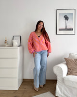 Strickjacke gestreift Rosa/Orange