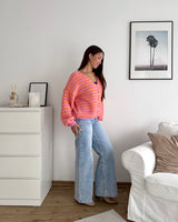 Strickjacke gestreift Rosa/Orange