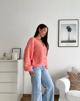 Strickjacke gestreift Rosa/Orange