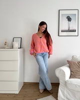 Strickjacke gestreift Rosa/Orange