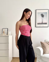 Bandeau Top gestreift Strick Rot/Rosa