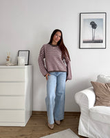 Strickpullover gestreift Braun/Rosa