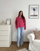 Strickpullover gestreift Rosa/Rot