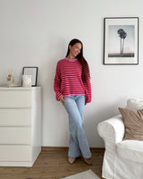 Strickpullover gestreift Rosa/Rot
