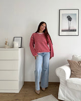 Strickpullover gestreift Weiß/Rot