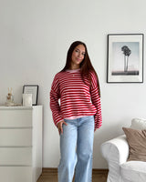Strickpullover gestreift Weiß/Rot