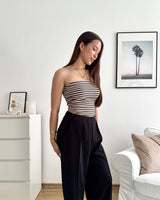 Bandeau Top gestreift Strick Braun