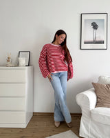 Strickpullover gestreift Weiß/Rot