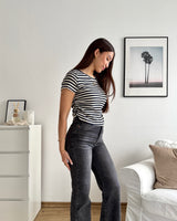 T-Shirt mit Raffung gestreift Strick Navy