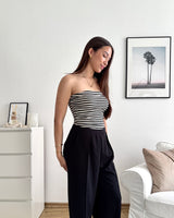 Bandeau Top gestreift Strick Schwarz