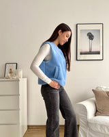 Kurze Teddy Weste mit Knopfleiste Pastell Hellblau
