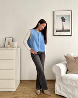 Kurze Teddy Weste mit Knopfleiste Pastell Hellblau