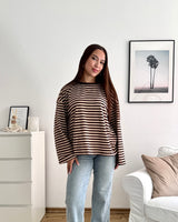 Longsleeve mit Streifen Braun/Creme