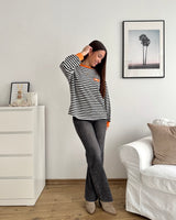 Longsleeve Patch mit Streifen Schwarz/Orange