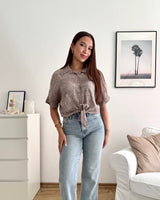 Cropped Bluse mit Muster Taupe
