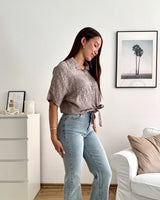 Cropped Bluse mit Muster Taupe