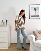 Oversized T-Shirt gestreift Strick Beige/Braun