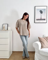 Oversized T-Shirt gestreift Strick Beige/Braun