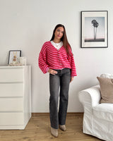 Strickjacke gestreift Rot/Pink