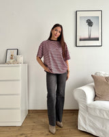T-Shirt mit Streifen Braun/Rosa