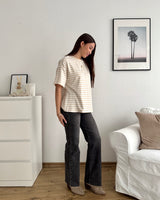 T-Shirt mit Streifen Beige/Weiß