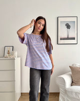 T-Shirt mit Streifen Blau/Rosa
