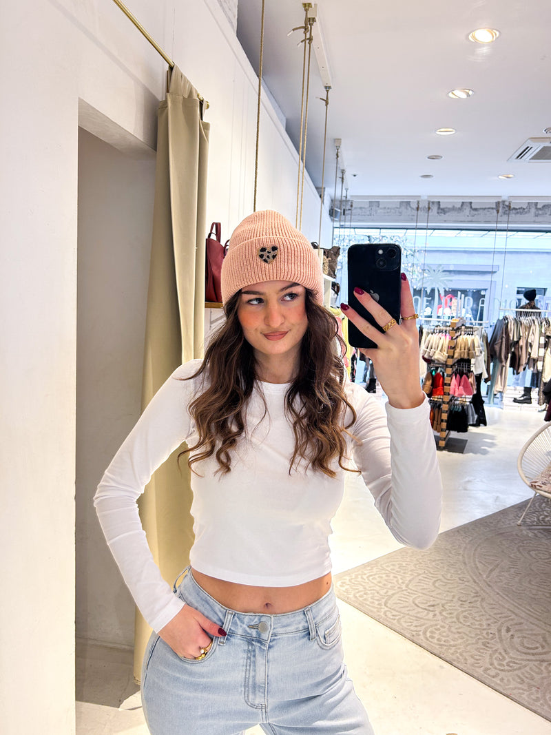 Beanie mit Herz Rosa