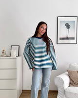 Longsleeve mit Streifen Petrol/Weiß