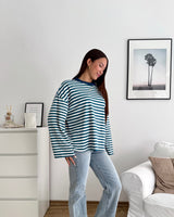 Longsleeve mit Streifen Petrol/Weiß