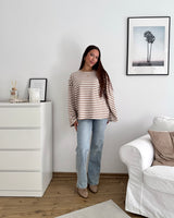 Longsleeve mit Streifen Camel/Weiß