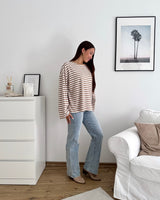 Longsleeve mit Streifen Camel/Weiß